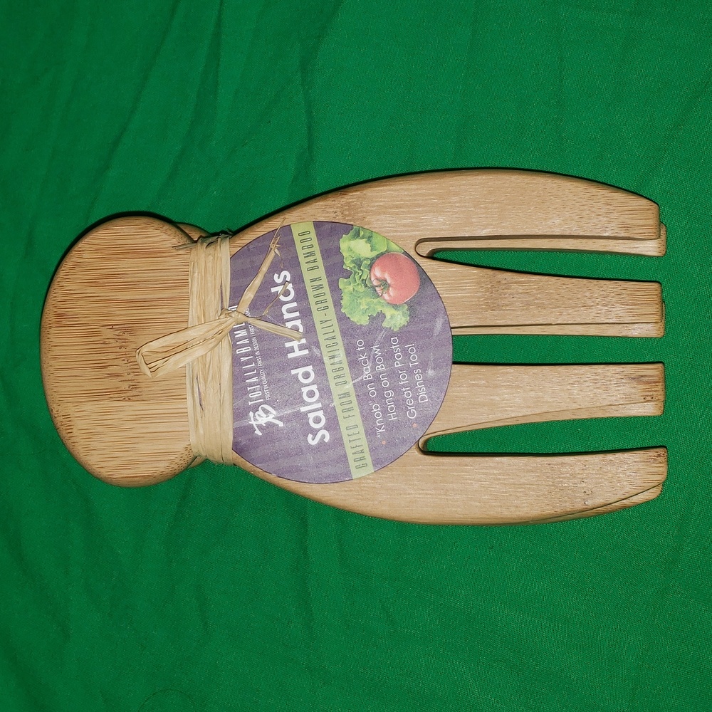 Totally Bamboo Salad Hands Set of 2 Bamboo Wood Servers Salad Pasta and More New